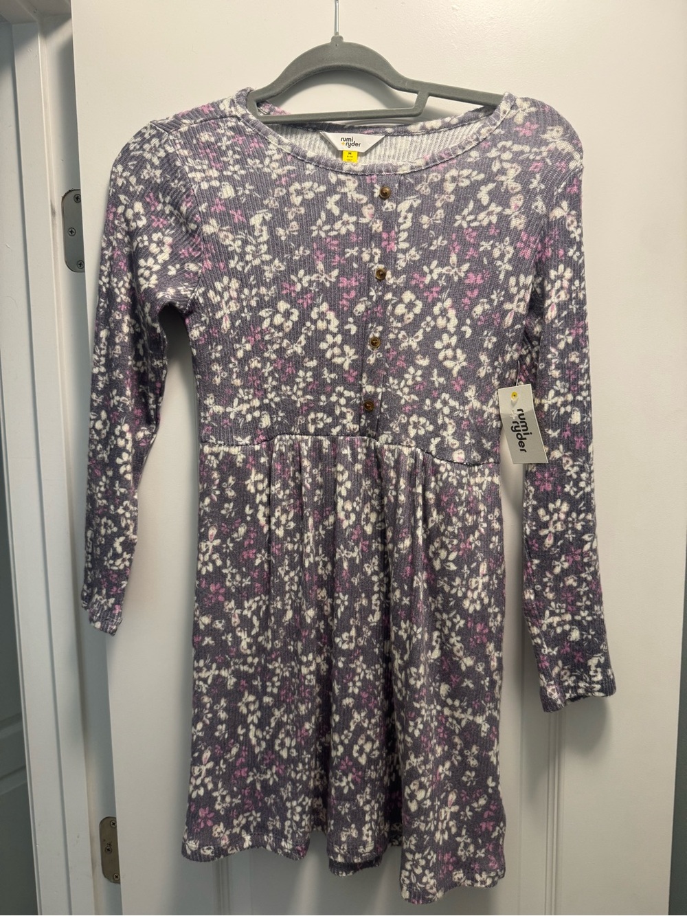 Girls Purple Floral Knit Dress with Button Front - NWT